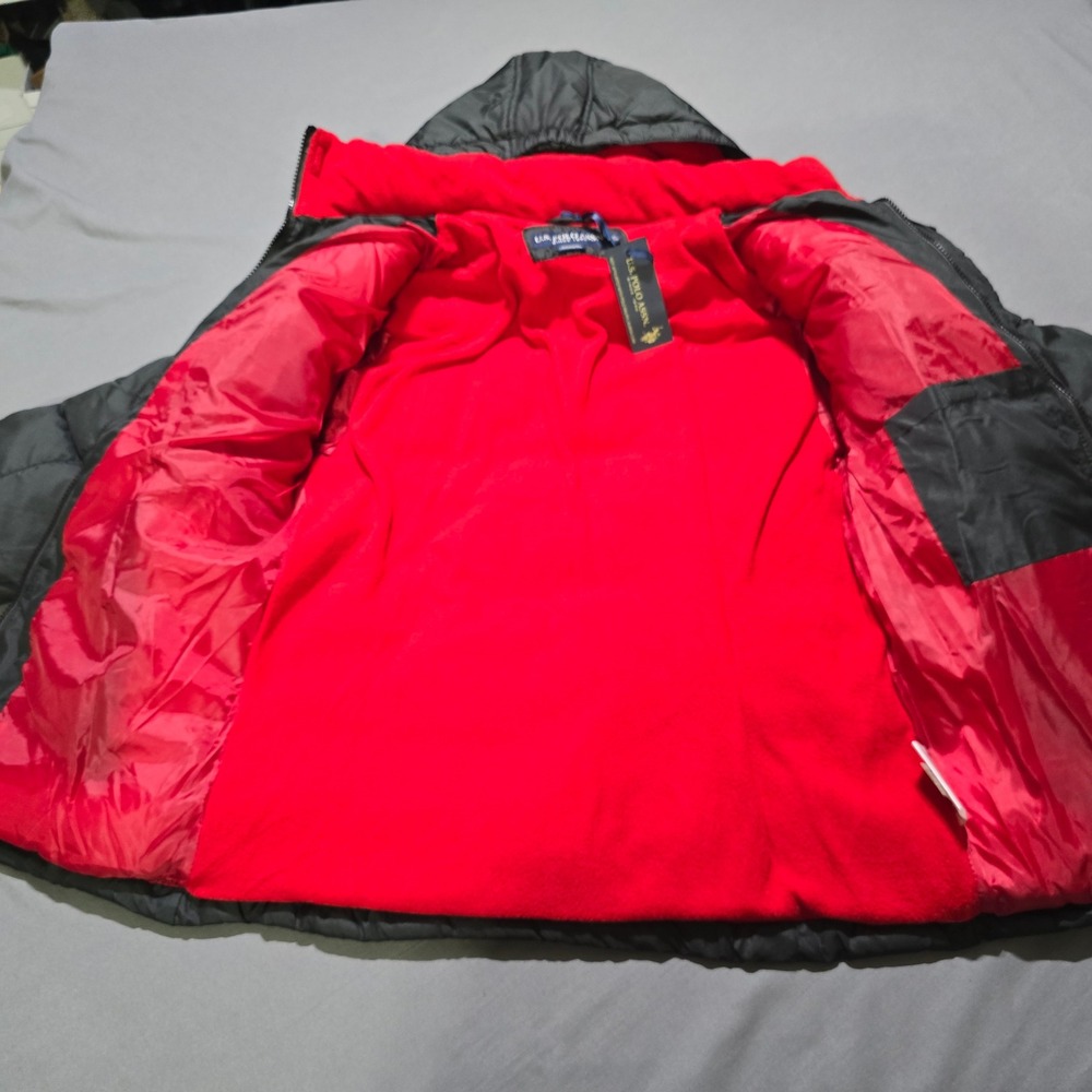 U.S. Polo Assn. Puffer Jacket Kids Size L 14/16 Black Red Fleece Lined Hooded - Picture 6 of 9
